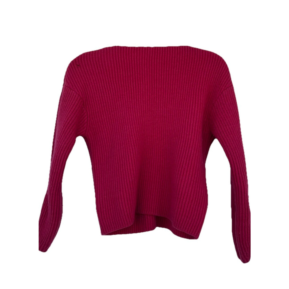 H&M Red Wool Ribbed Knit Sweater US 4 Cropped Slim Fit Long Sleeve